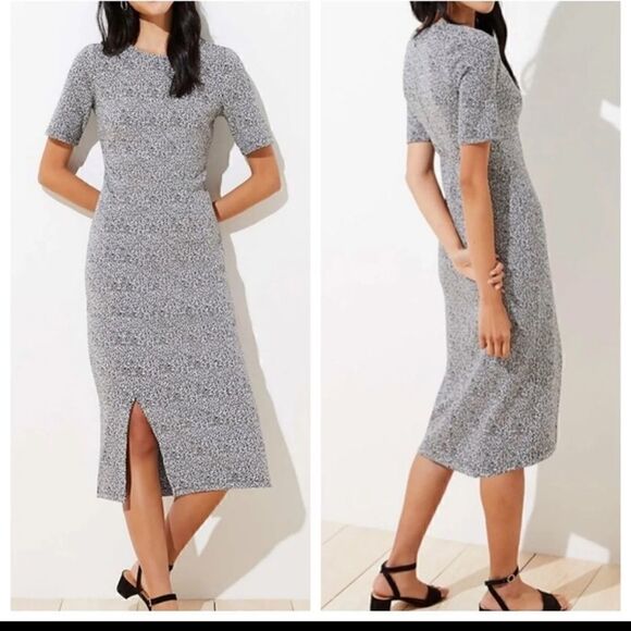 LOFT Leopard Jacquard Midi Dress - Picture 1 of 4